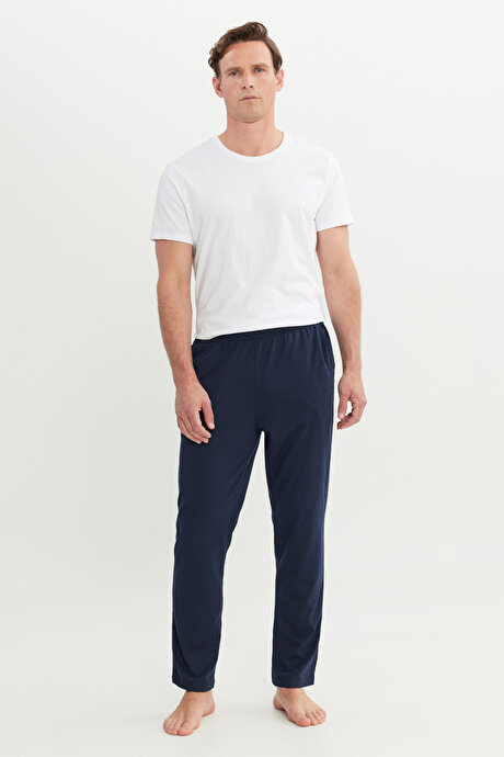 Pamuklu Standart Fit Normal Kesim Beli Lastikli Cepli Lacivert PIJAMA ALTI resmi