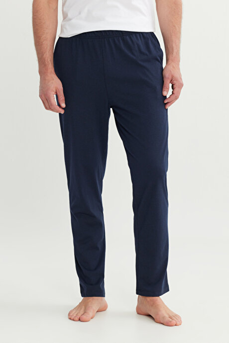 Pamuklu Standart Fit Normal Kesim Beli Lastikli Cepli Lacivert PIJAMA ALTI resmi