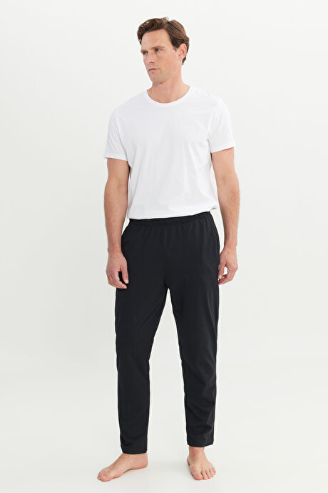 Pamuklu Standart Fit Normal Kesim Beli Lastikli Cepli Siyah PIJAMA ALTI resmi