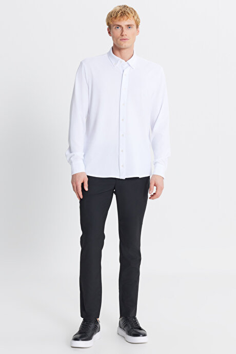 Pamuklu Tailored Slim Fit Dar Kesim Düğmeli Yaka Örme Beyaz Gömlek resmi