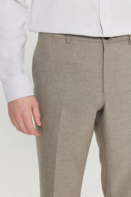 Yünlü Slim Fit Dar Kesim Yan Cepli Beli Gizli Lastikli Esnek Klasik Vizon Pantolon resmi