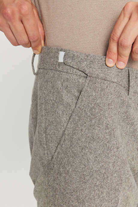 Yünlü Slim Fit Dar Kesim Beli Gizli Lastikli Yan Cepli Armürlü Vizon Pantolon resmi
