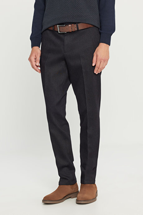 Pamuklu Regular Fit Normal Kesim Diagonal Desenli Yan Cepli Casual Lacivert Pantolon resmi