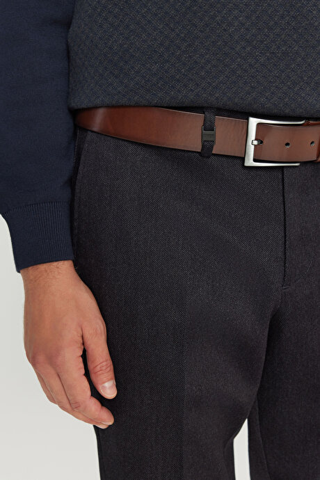 Pamuklu Regular Fit Normal Kesim Diagonal Desenli Yan Cepli Casual Lacivert Pantolon resmi