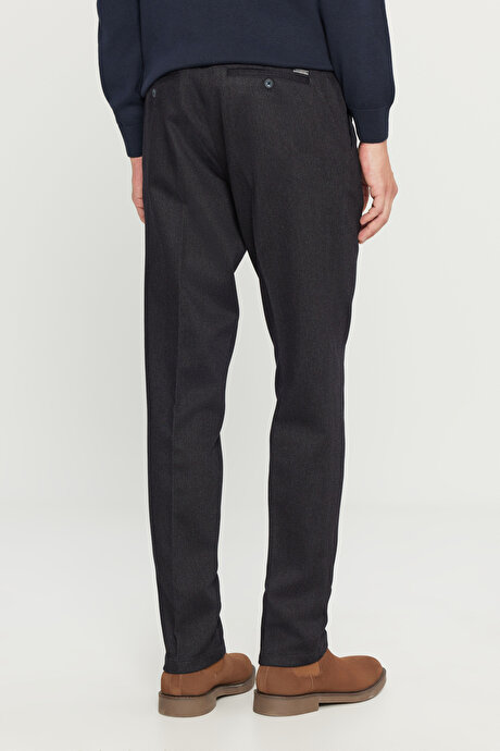 Pamuklu Regular Fit Normal Kesim Diagonal Desenli Yan Cepli Casual Lacivert Pantolon resmi