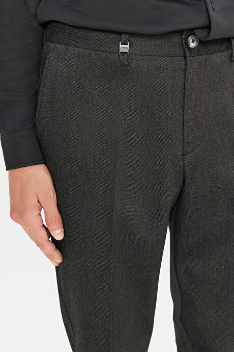 Pamuklu Regular Fit Normal Kesim Diagonal Desenli Yan Cepli Casual Siyah Pantolon resmi