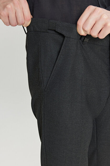 Yünlü Slim Fit Dar Kesim Beli Gizli Lastikli Yan Cepli Klasik Siyah Pantolon resmi