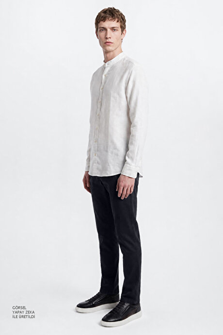 Pamuklu Slim Fit Dar Kesim Diagonal Desenli Yan Cepli Casual Lacivert Pantolon resmi
