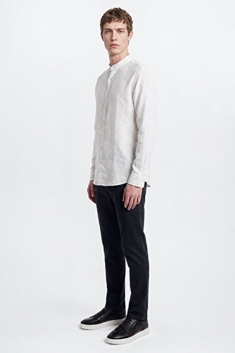 Pamuklu Slim Fit Dar Kesim Diagonal Desenli Yan Cepli Casual Lacivert Pantolon resmi