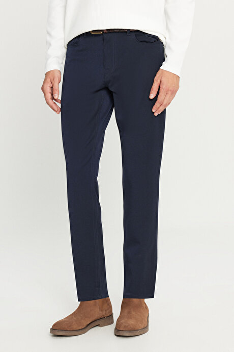 Yumuşak Dokulu Slim Fit Dar Kesim 5 Cepli Esnek Casual Lacivert Pantolon resmi
