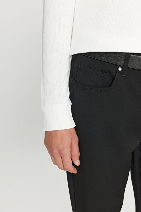 Yumuşak Dokulu Slim Fit Dar Kesim 5 Cepli Esnek Casual Siyah Pantolon resmi