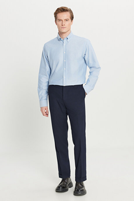 Yünlü Slim Fit Dar Kesim Beli Lastikli Yan Cepli Esnek Klasik Lacivert Pantolon resmi