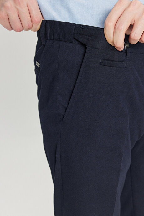 Yünlü Slim Fit Dar Kesim Beli Lastikli Yan Cepli Esnek Klasik Lacivert Pantolon resmi
