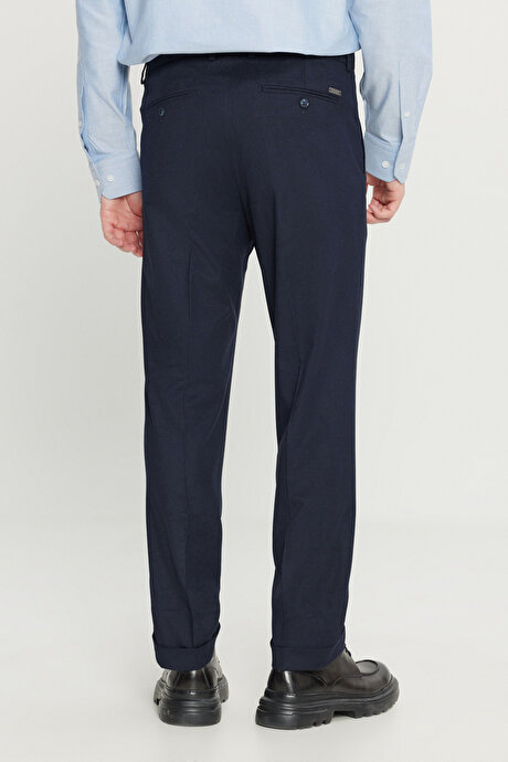 Yünlü Slim Fit Dar Kesim Beli Lastikli Yan Cepli Esnek Klasik Lacivert Pantolon resmi