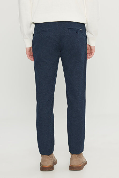Pamuklu Slim Fit Dar Kesim Yan Cepli Armürlü Esnek Casual Lacivert Pantolon resmi