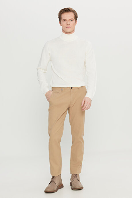 Pamuklu Slim Fit Dar Kesim Yan Cepli Armürlü Esnek Casual Vizon Pantolon resmi