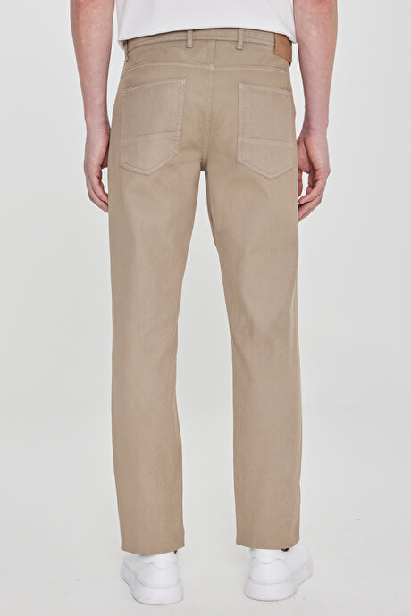 Pamuklu Slim Fit Dar Kesim 5 Cepli Armürlü Esnek Bej Pantolon resmi