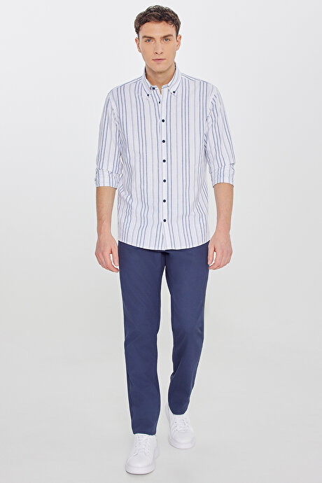 Pamuklu Slim Fit Dar Kesim 5 Cepli Armürlü Esnek Lacivert Pantolon resmi