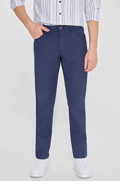 Pamuklu Slim Fit Dar Kesim 5 Cepli Armürlü Esnek Lacivert Pantolon resmi