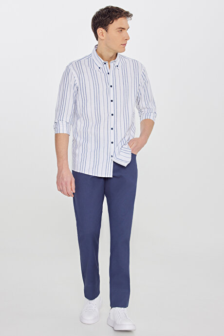 Pamuklu Slim Fit Dar Kesim 5 Cepli Armürlü Esnek Lacivert Pantolon resmi