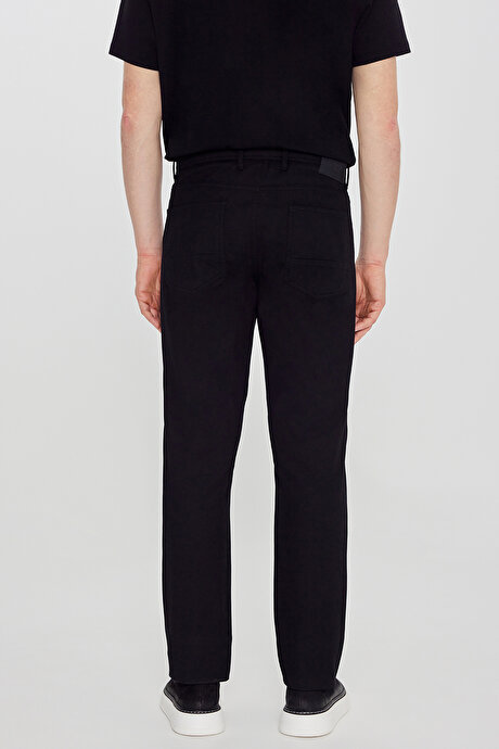 Pamuklu Slim Fit Dar Kesim 5 Cepli Armürlü Esnek Siyah Pantolon resmi