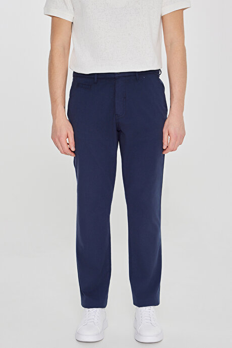 Pamuklu Slim Fit Dar Kesim Yan Cepli Armürlü Esnek Lacivert Pantolon resmi