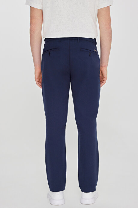 Pamuklu Slim Fit Dar Kesim Yan Cepli Armürlü Esnek Lacivert Pantolon resmi