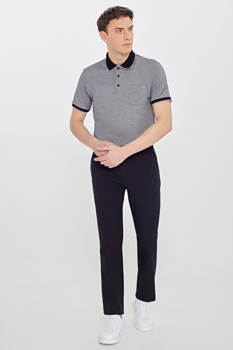 Pamuklu Slim Fit Dar Kesim Yan Cepli Armürlü Esnek Siyah Pantolon resmi