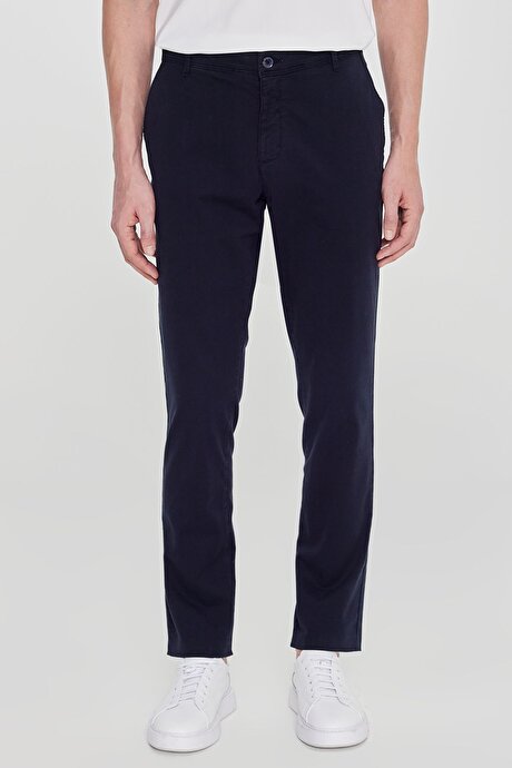 Pamuklu Slim Fit Dar Kesim Yan Cepli Esnek Lacivert Chino Pantolon resmi
