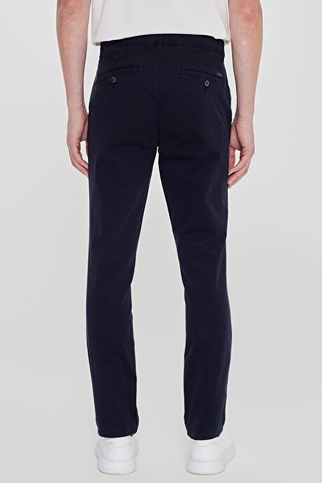 Pamuklu Slim Fit Dar Kesim Yan Cepli Esnek Lacivert Chino Pantolon resmi