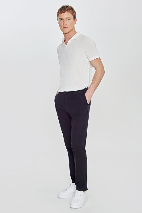 Pamuklu Slim Fit Dar Kesim Yan Cepli Esnek Siyah Chino Pantolon resmi