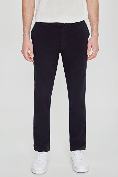 Pamuklu Slim Fit Dar Kesim Yan Cepli Esnek Siyah Chino Pantolon resmi