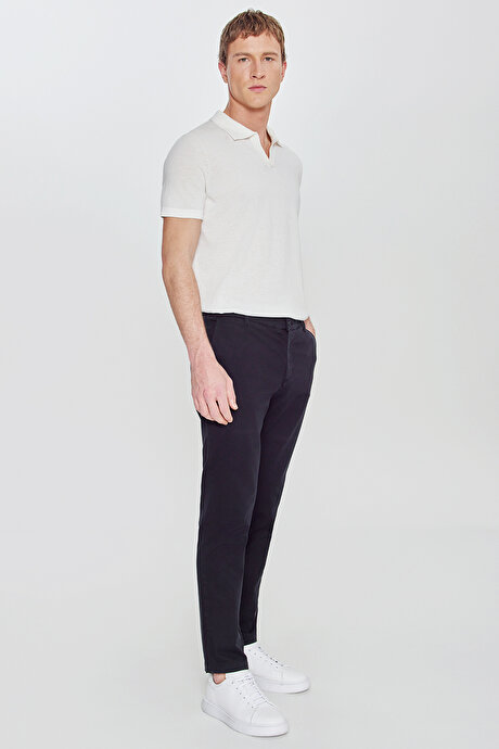 Pamuklu Slim Fit Dar Kesim Yan Cepli Esnek Siyah Chino Pantolon resmi