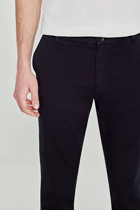 Pamuklu Slim Fit Dar Kesim Yan Cepli Esnek Siyah Chino Pantolon resmi