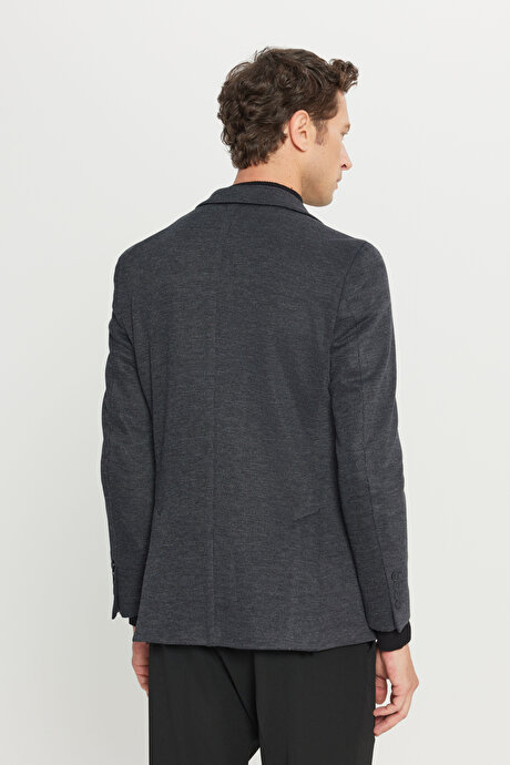 Pamuklu Slim Fit Dar Kesim Mono Yaka Torba Cepli Desenli Blazer Antrasit Ceket resmi