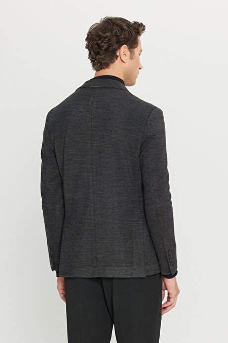 Yünlü Slim Fit Dar Kesim Mono Yaka Torba Cepli Blazer Antrasit Ceket resmi