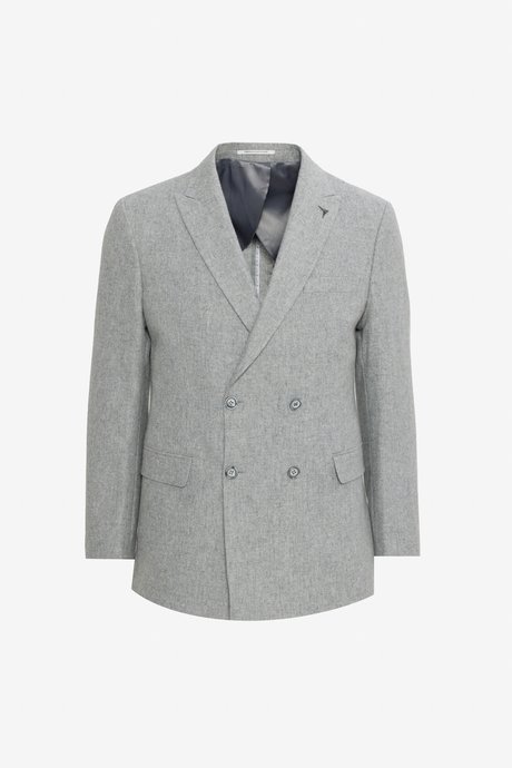 Yünlü Slim Fit Dar Kesim Kırlangıç Yaka Kapak Cepli Kruvaze Gri Ceket resmi