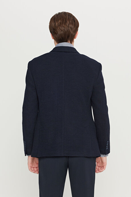 Yünlü Regular Fit Normal Kesim Mono Yaka Kapak Cepli Blazer Lacivert Ceket resmi