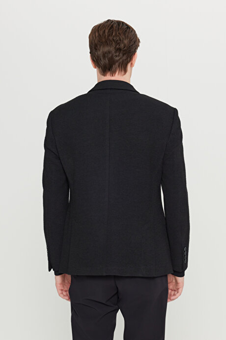 Yünlü Regular Fit Normal Kesim Mono Yaka Kapak Cepli Blazer Siyah Ceket resmi