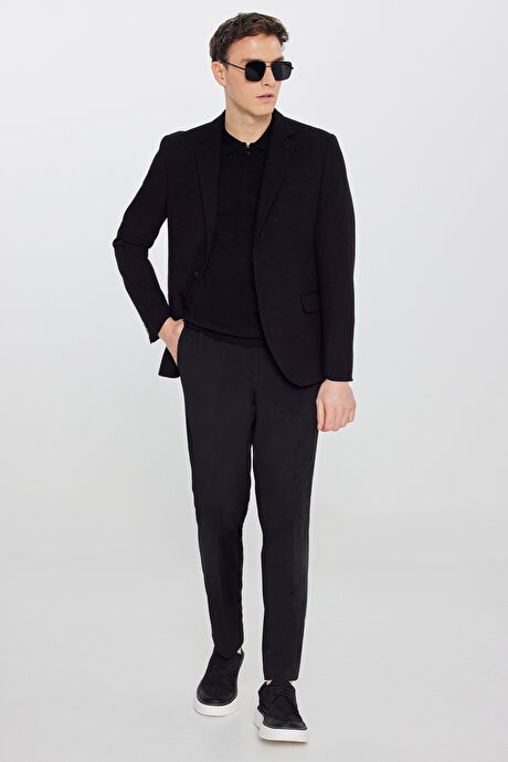 Pamuklu Regular Fit Normal Kesim Mono Yaka Kapak Cepli Armürlü Blazer Siyah Ceket resmi