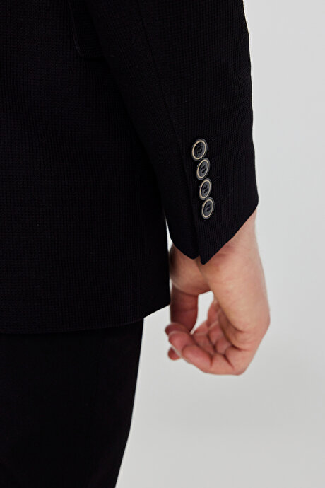 Pamuklu Regular Fit Normal Kesim Mono Yaka Kapak Cepli Armürlü Blazer Siyah Ceket resmi