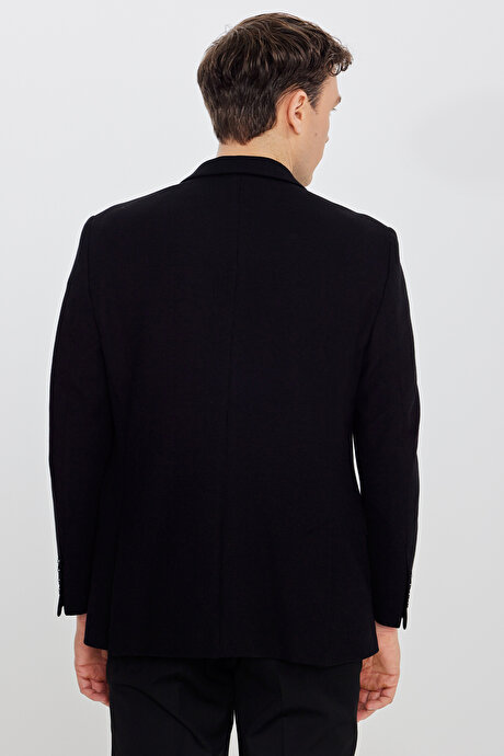 Pamuklu Regular Fit Normal Kesim Mono Yaka Kapak Cepli Armürlü Blazer Siyah Ceket resmi