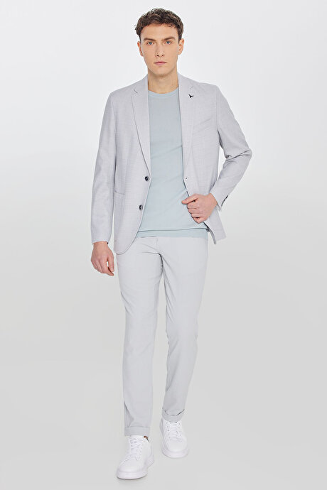 Keten Regular Fit Normal Kesim Mono Yaka Torba Cepli Armürlü Blazer Gri Ceket resmi