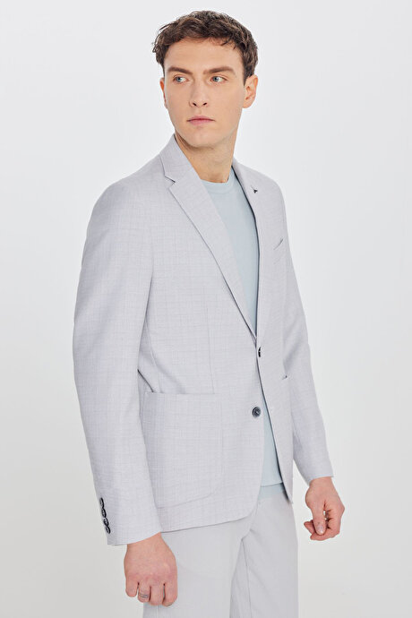 Keten Regular Fit Normal Kesim Mono Yaka Torba Cepli Armürlü Blazer Gri Ceket resmi