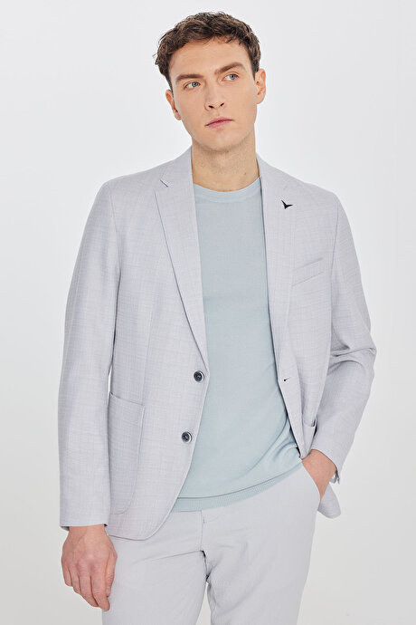 Keten Regular Fit Normal Kesim Mono Yaka Torba Cepli Armürlü Blazer Gri Ceket resmi
