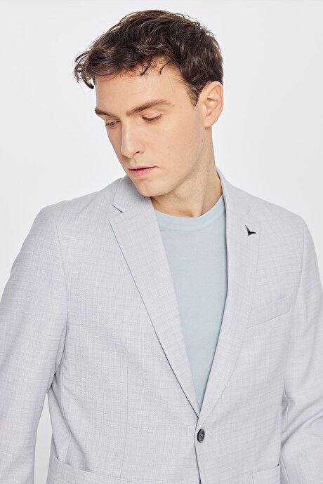 Keten Regular Fit Normal Kesim Mono Yaka Torba Cepli Armürlü Blazer Gri Ceket resmi
