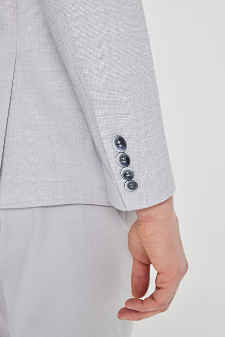 Keten Regular Fit Normal Kesim Mono Yaka Torba Cepli Armürlü Blazer Gri Ceket resmi
