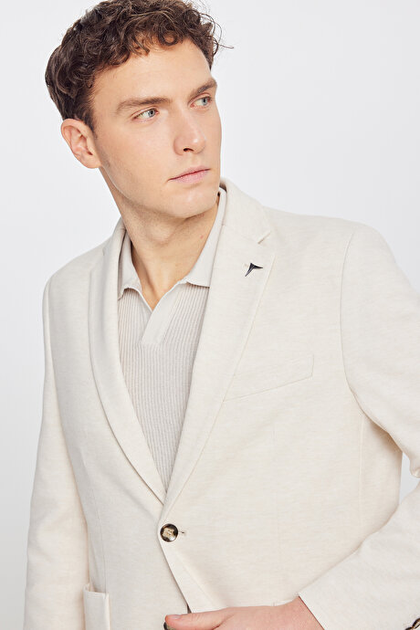 Pamuklu Regular Fit Normal Kesim Mono Yaka Torba Cepli Armürlü Blazer Bej Ceket resmi
