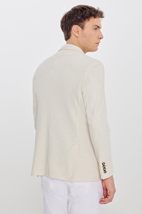 Pamuklu Regular Fit Normal Kesim Mono Yaka Torba Cepli Armürlü Blazer Bej Ceket resmi