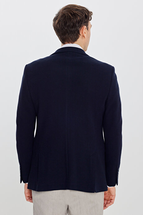 %100 Pamuk Slim Fit Dar Kesim Mono Yaka Kapak Cepli Armürlü Blazer Siyah Ceket resmi